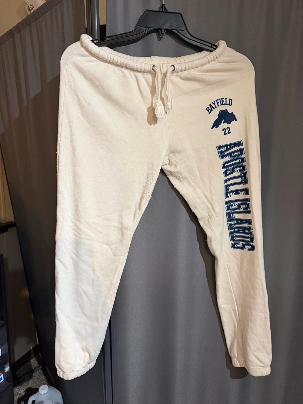 Ocean Drive Cream Sweatpants with Navy Apostle Islands Script